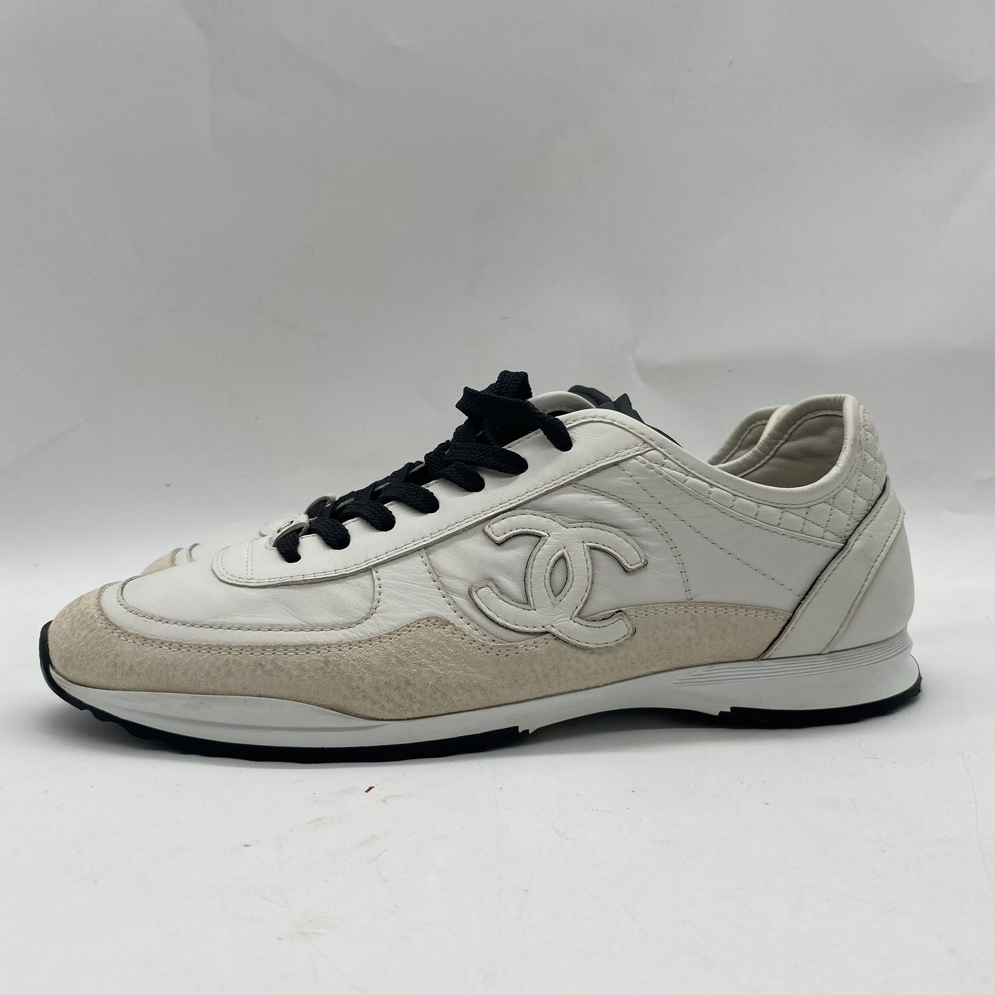 Chanel White/Black Calfskin Sneakers