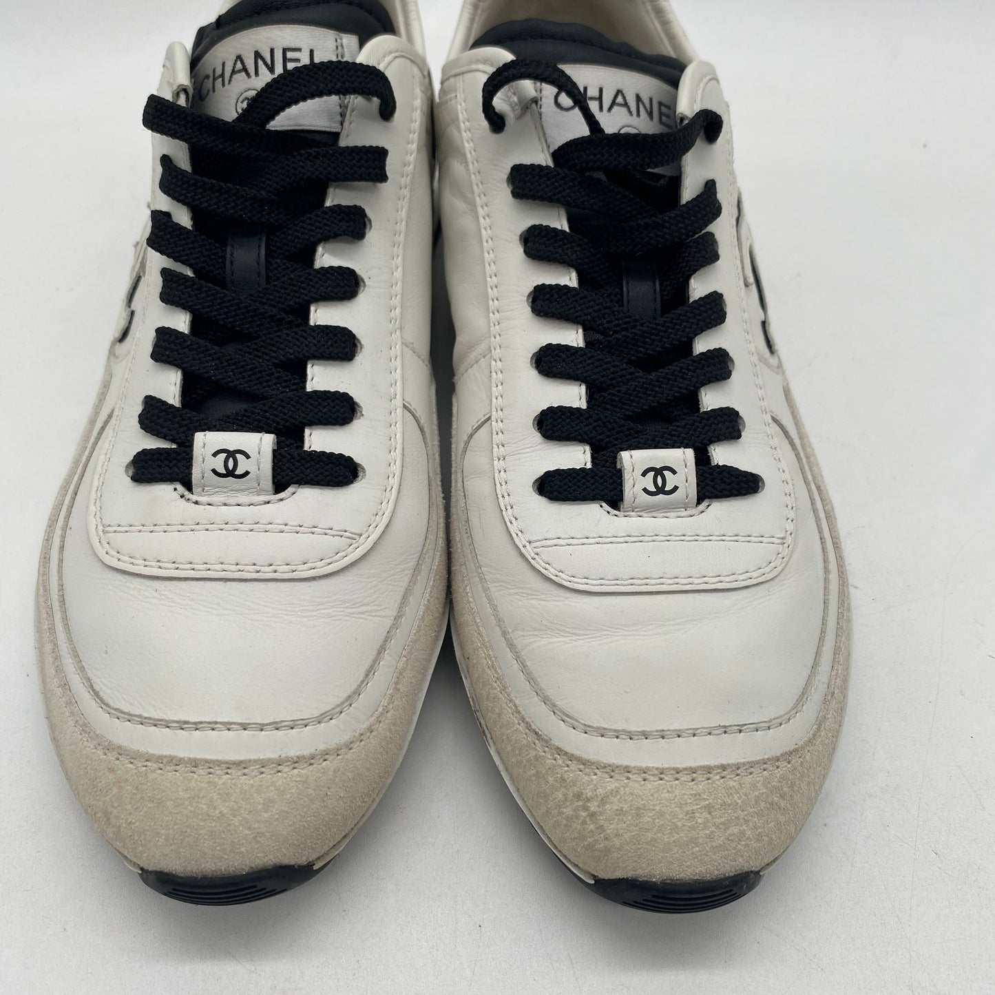 Chanel White/Black Calfskin Sneakers