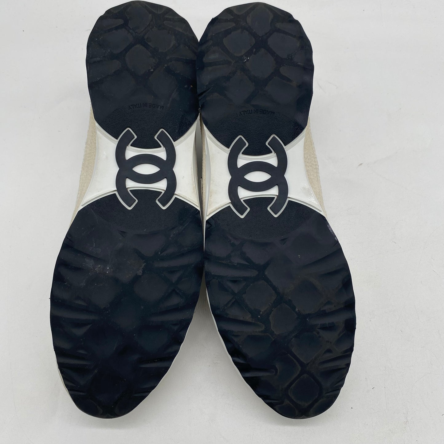 Chanel White/Black Calfskin Sneakers