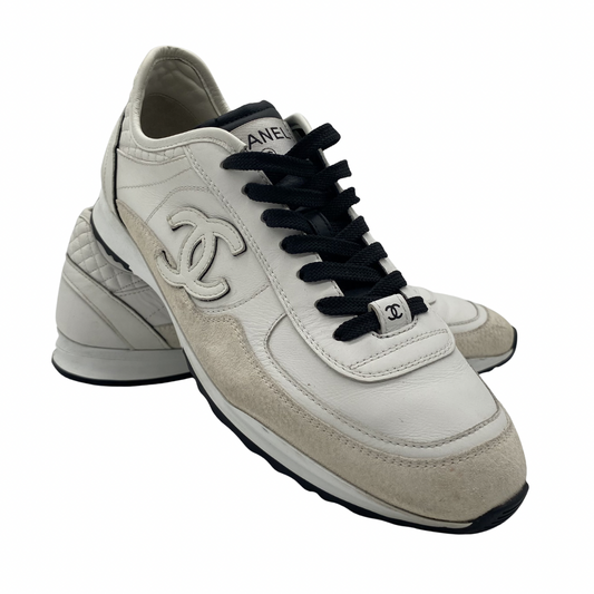 Chanel White/Black Calfskin Sneakers
