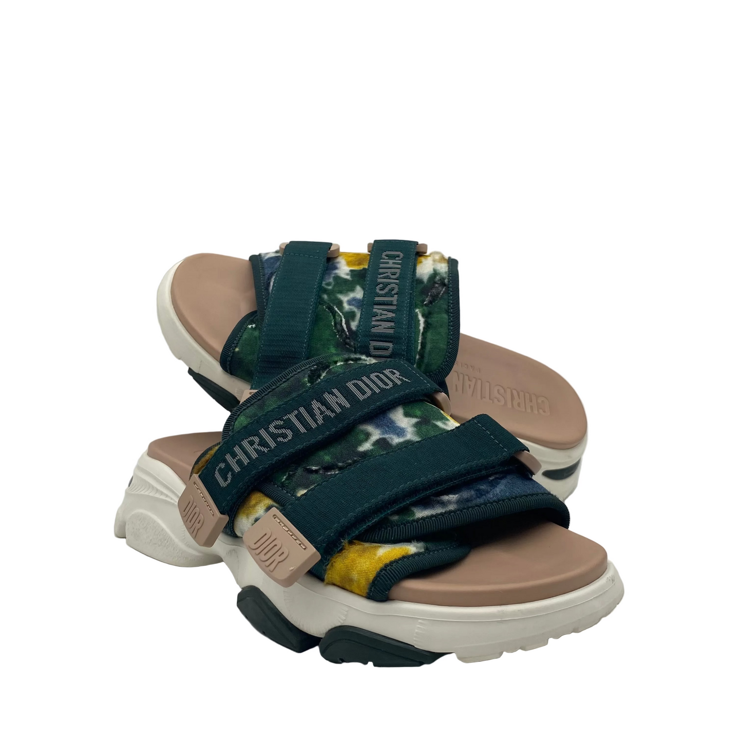 Dior White/Green Slide Sandals