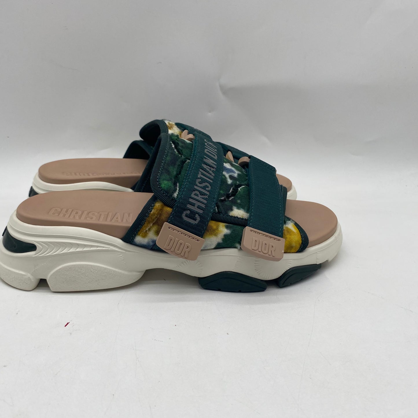 Dior White/Green Slide Sandals