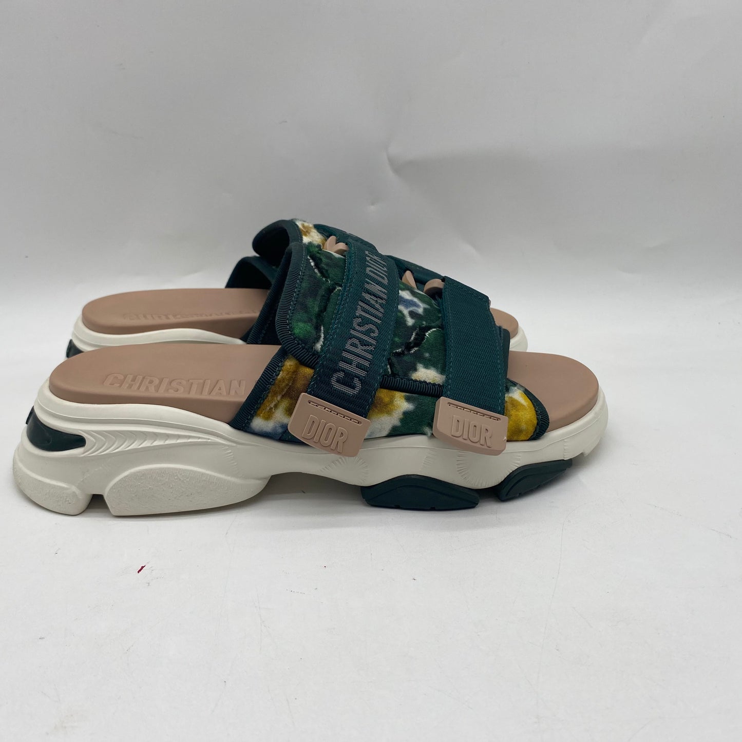 Dior White/Green Slide Sandals