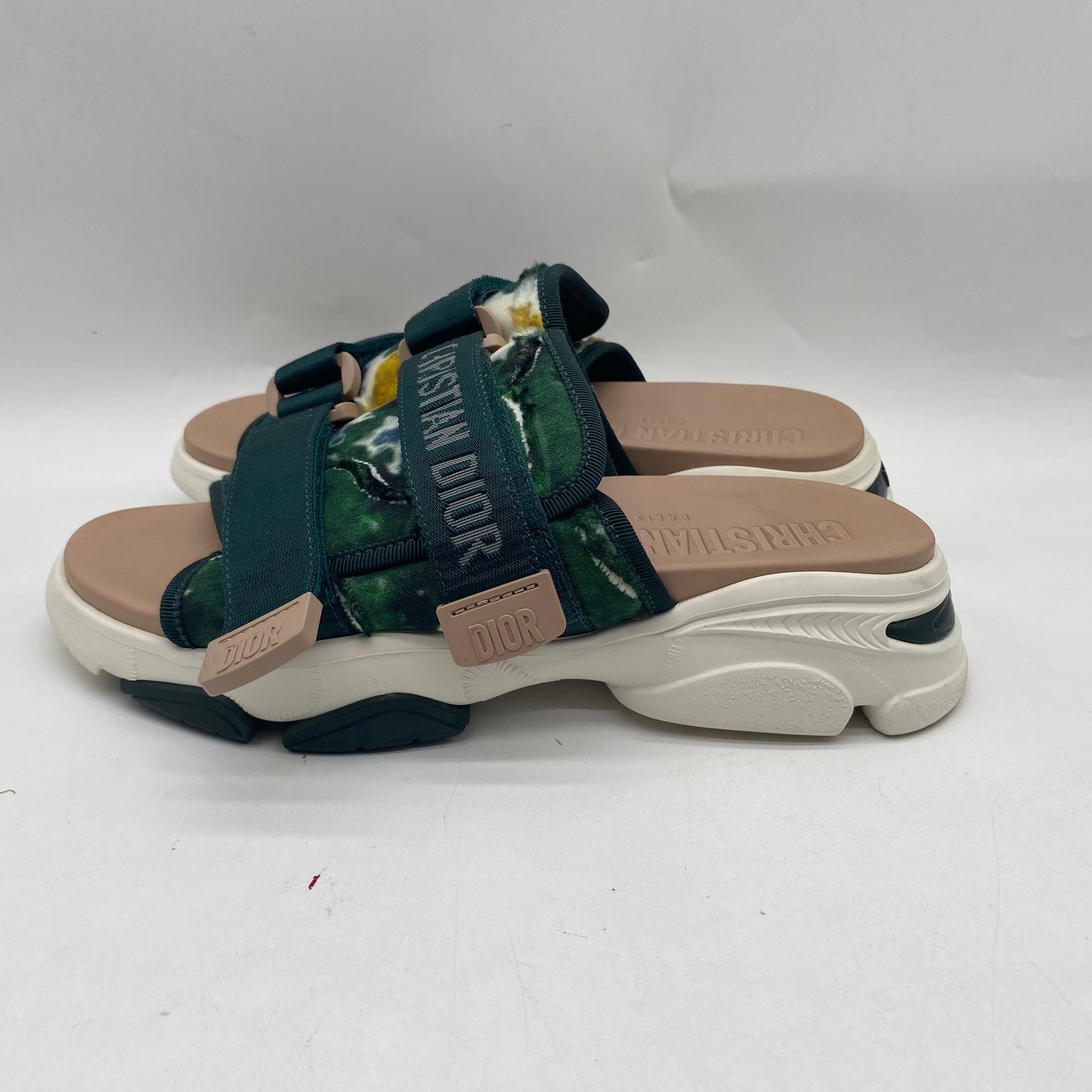 Dior White/Green Slide Sandals